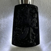 Type A Opaque to Partial Translucent Black Omphacite Jadeite Cai Shen Ye God of Fortune Pendant 26.80g 62.8 by 40.0 by 7.5mm - Huangs Jadeite and Jewelry Pte Ltd