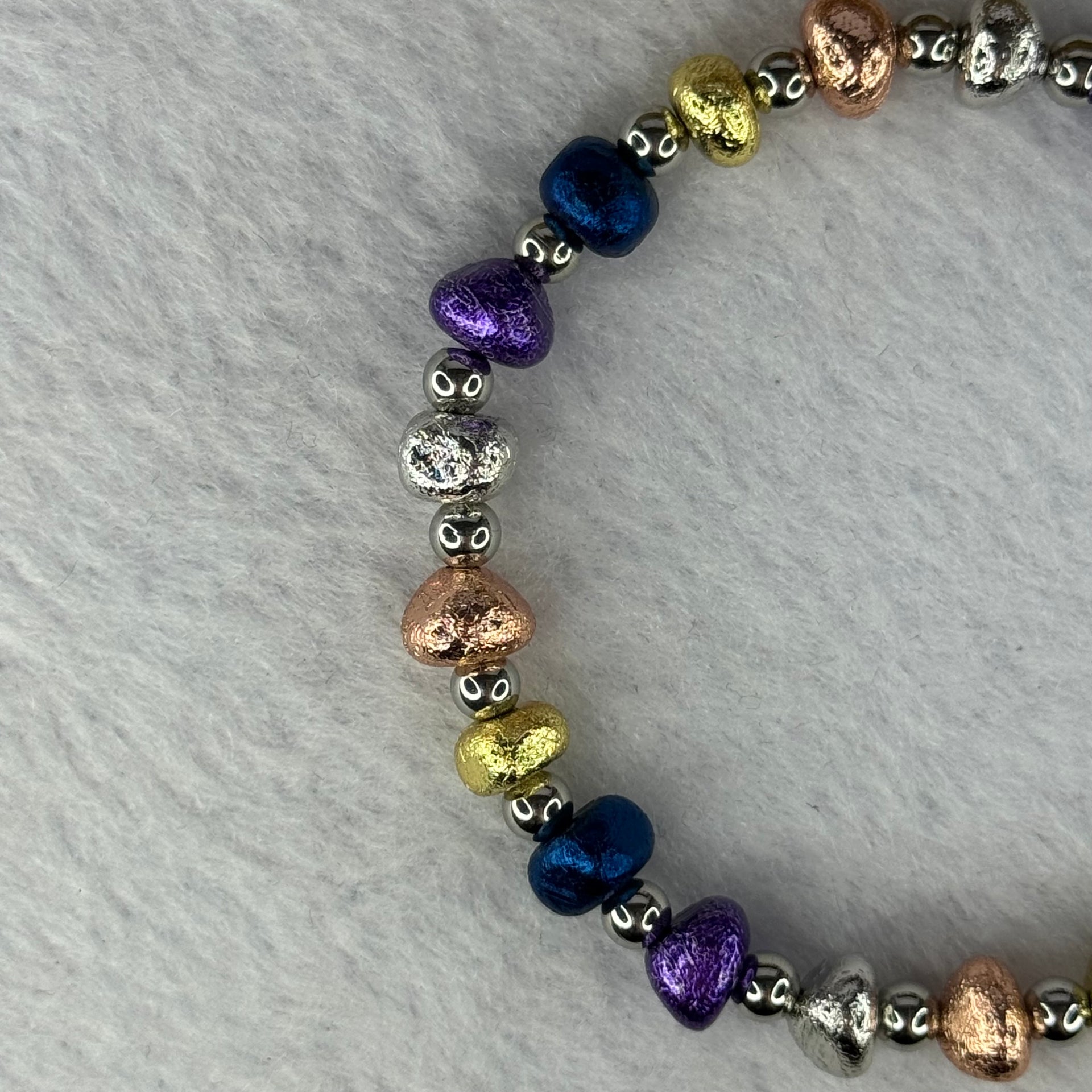 Natural Meteorite in Multi Color Pebble Shape Beads with Mini Stainless Beads Bracelet 天然天铁手链 25.33g 15cm 6.8mm 22pcs - Huangs Jadeite and Jewelry Pte Ltd