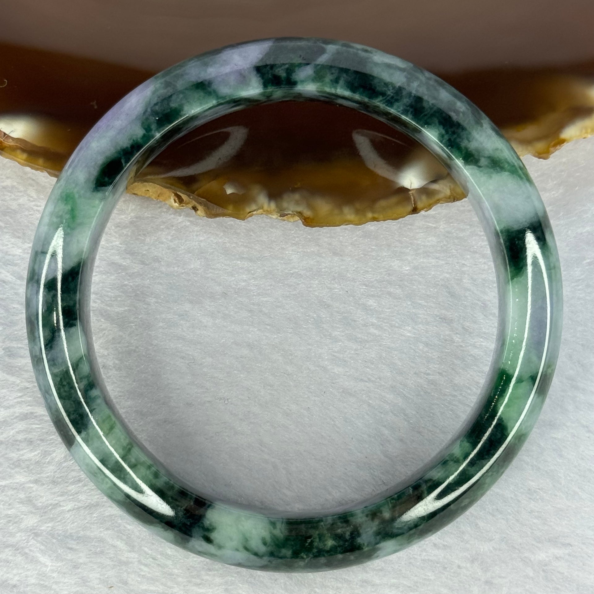 Type A Green Deep Lavender with Moss Green Jadeite Bangle Internal Diameter 58.5mm 68.42g 13.8 by 8.8mm (Slight Internal Line) - Huangs Jadeite and Jewelry Pte Ltd