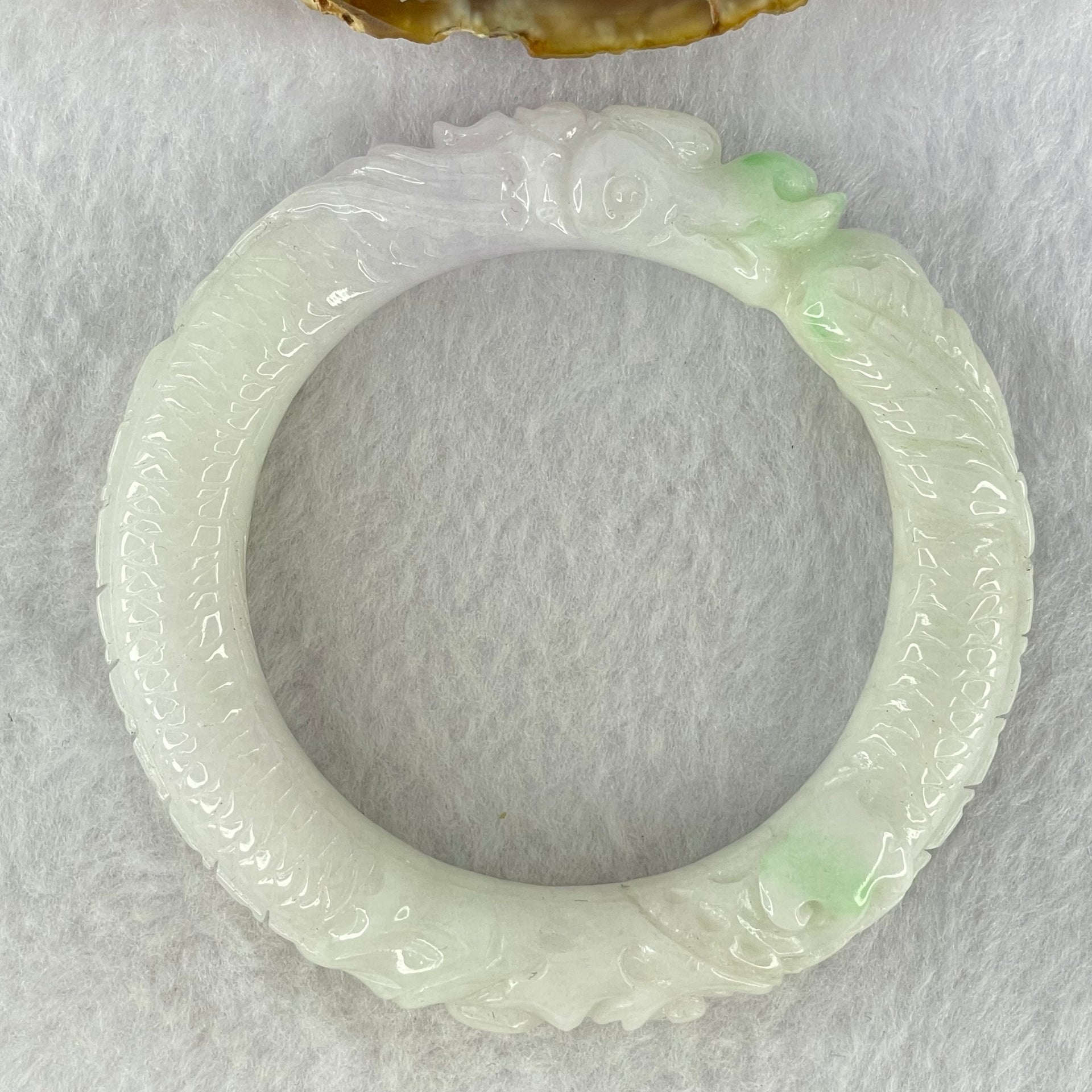 Type A Faint Green Lavender Jadeite Carved Ruyi Bangle Internal Diameter 56.0mm 86.81g 18.0 by 9.5mm (Internal Lines) - Huangs Jadeite and Jewelry Pte Ltd