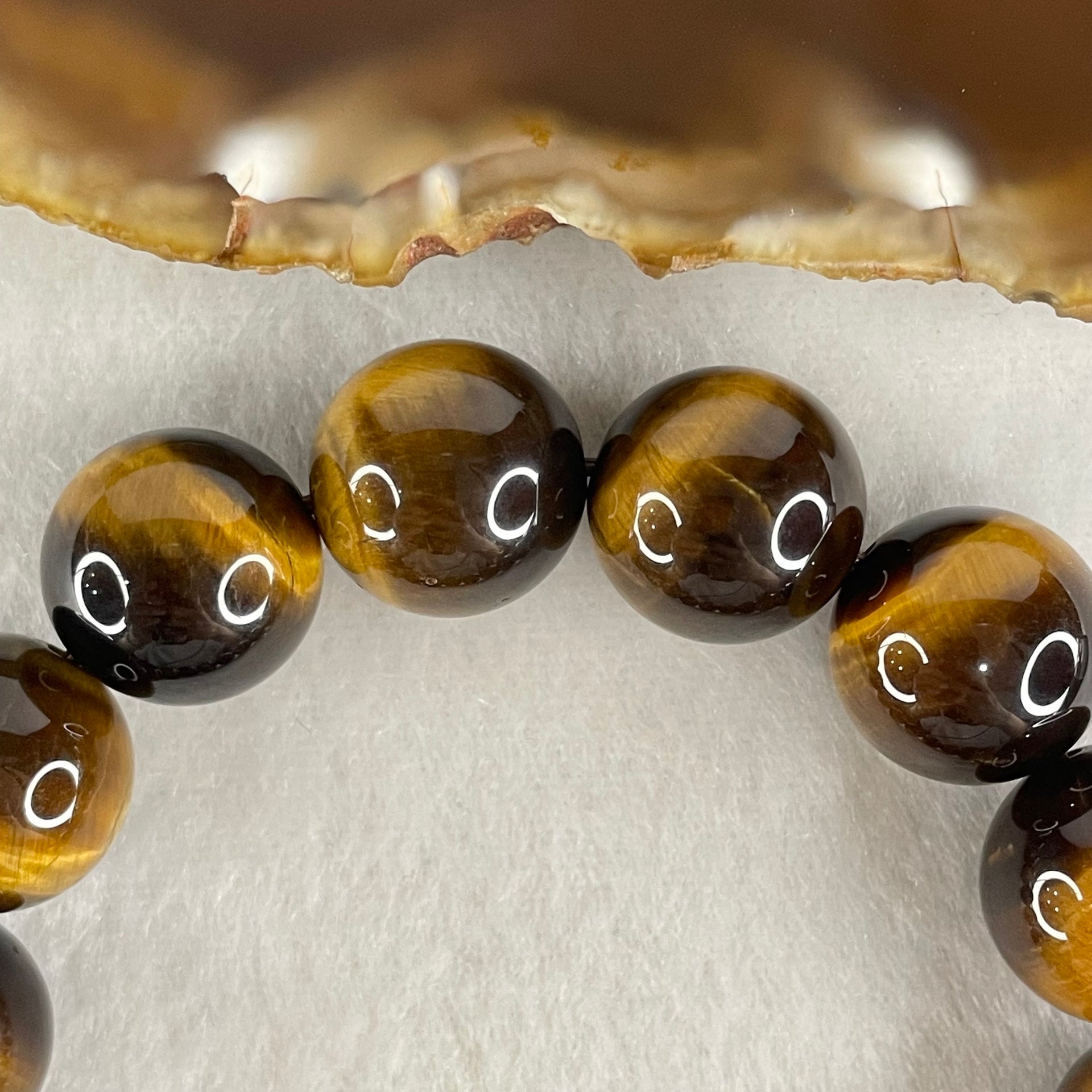 Natural Yellow Tiger's Eye Quartz Beads Bracelet 60.03g 16.5cm 14.2mm 15 Beads - Huangs Jadeite and Jewelry Pte Ltd