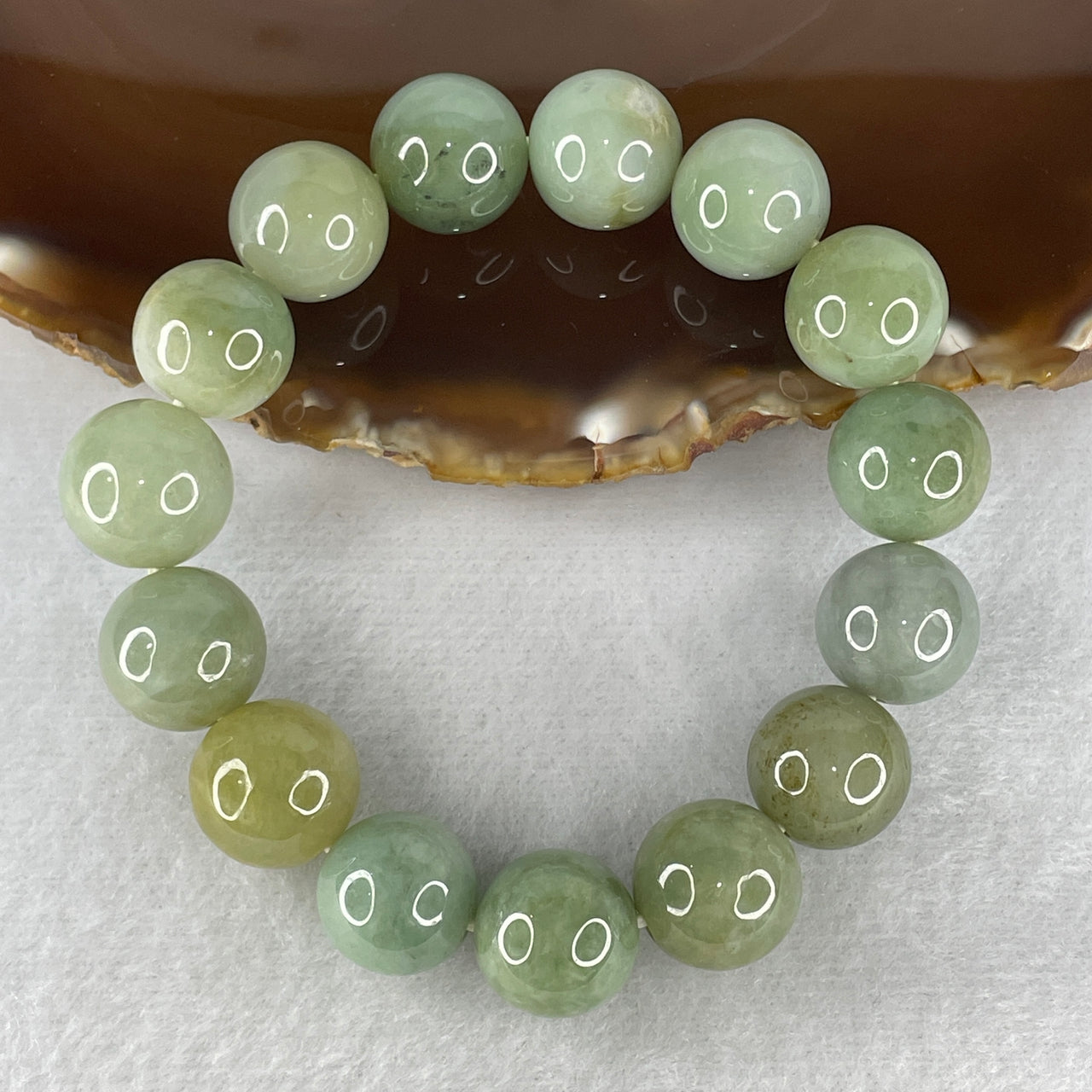 Natural Type A Green & Yellow Jadeite Beads Bracelet – Balancing Earth and Wood Elements 75.52g 16.5cm 14.6mm 15 Beads