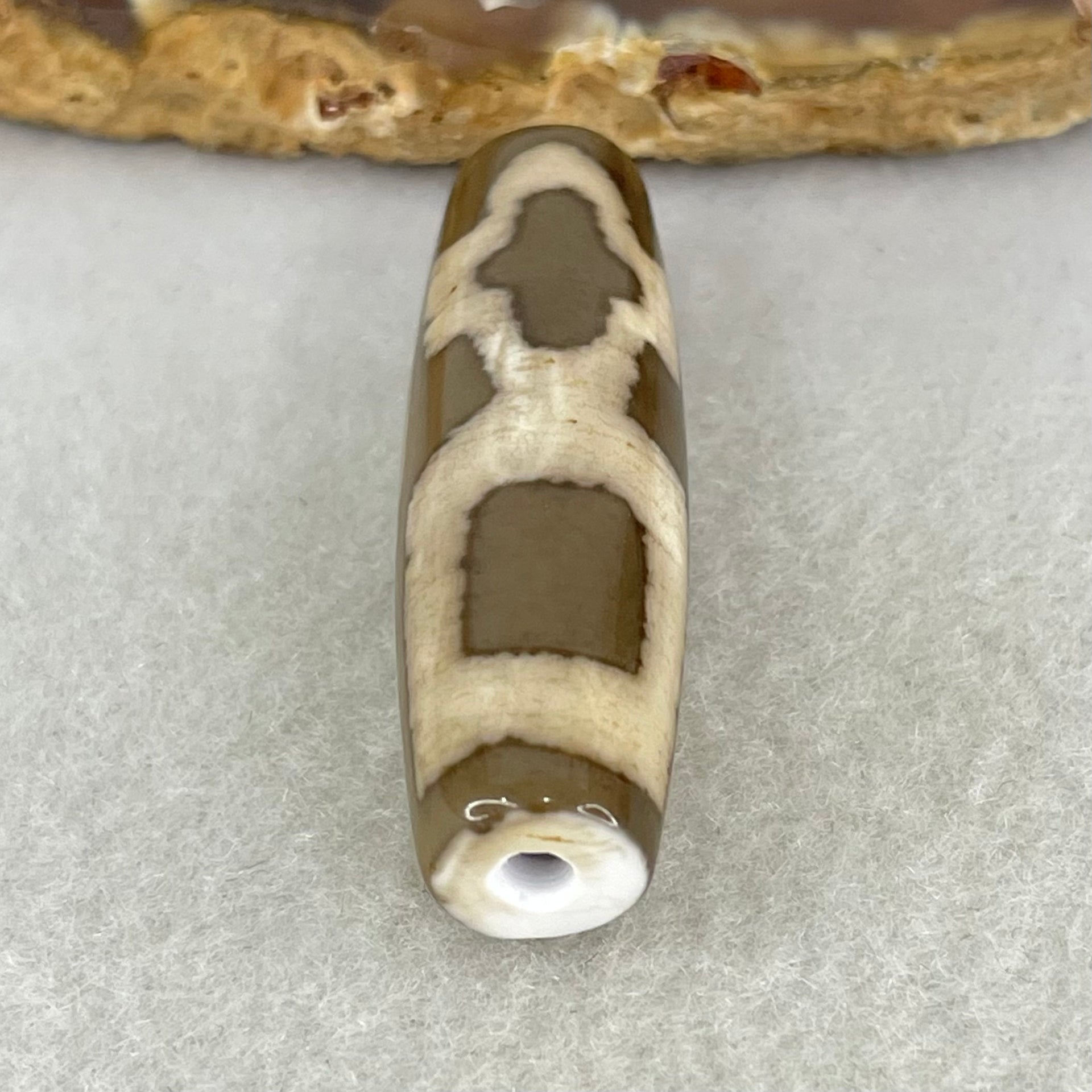 Natural Powerful Tibetan Old Oily Agate Cai Shen Dzi Bead Heavenly Master (Tian Zhu) 财神长天珠 9.35g 39.5 by 12.1mm - Huangs Jadeite and Jewelry Pte Ltd