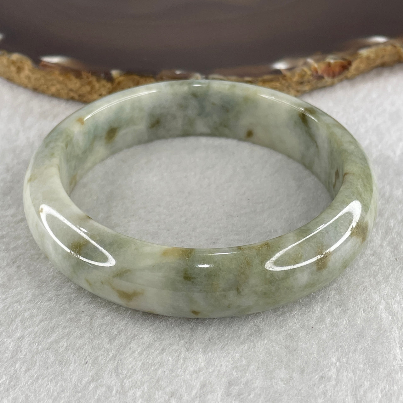 Type A Green with Yellow Patches Jade Jadeite Bangle 65.06g inner Dia 59.5mm 14.7 by 8.1mm (Slight External Rough) - Huangs Jadeite and Jewelry Pte Ltd
