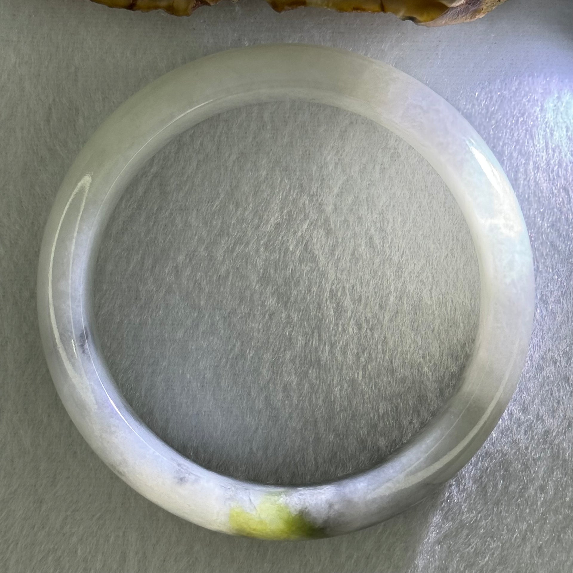 Type A Faint Green and Wuji Grey with Yellowish Green Patch Jadeite Bangle Internal Diameter 56.5mm 61.24g 14.3 by 8.0mm (Very Slight Internal Lines) - Huangs Jadeite and Jewelry Pte Ltd
