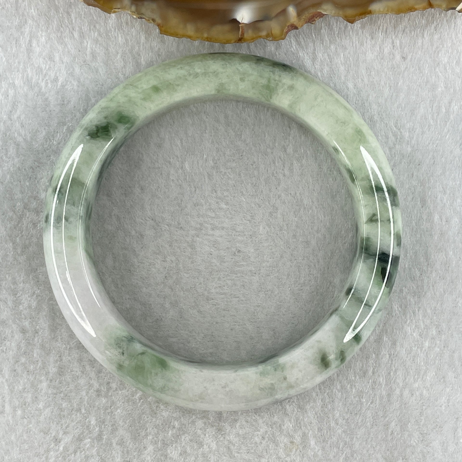 Type A Natural Light Green Light Lavender with Blueish Green Piao Hua Flora Patches Jadeite Bangle 53.61g Inner Diameter 51.5mm 12.2 by 8.5mm (Very Slight Internal Lines) - Huangs Jadeite and Jewelry Pte Ltd