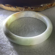 Natural Type A Light Lavender with Green and Brownish Piao Hua Jadeite Flat Ding Dang Bangle 39.14g Inner Diameter 54.5mm 10.2 by 7.2mm (Slight External Rough) - Huangs Jadeite and Jewelry Pte Ltd