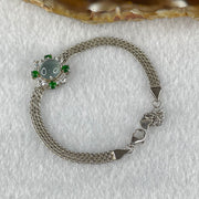 Type A Icy Blueish Green Jadeite Cabochon With Crystals in S925 Sliver Bracelet 5.02g 7.6 by 4.0mm - Huangs Jadeite and Jewelry Pte Ltd