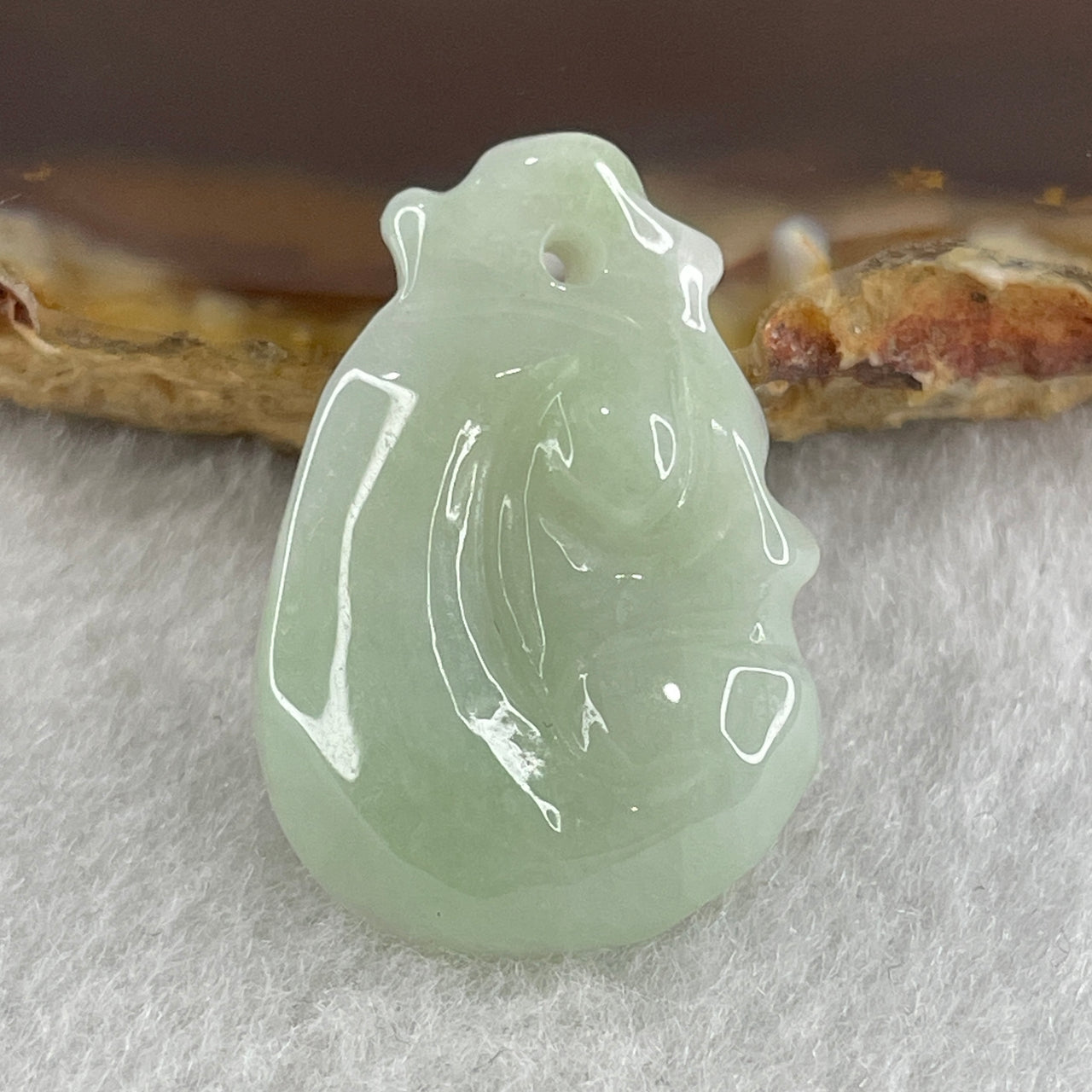 Natural Type A Green Jadeite Ruyi Pendant Charm 4.73g 25.5 by 18.3 by 5.9mm - Huangs Jadeite and Jewelry Pte Ltd
