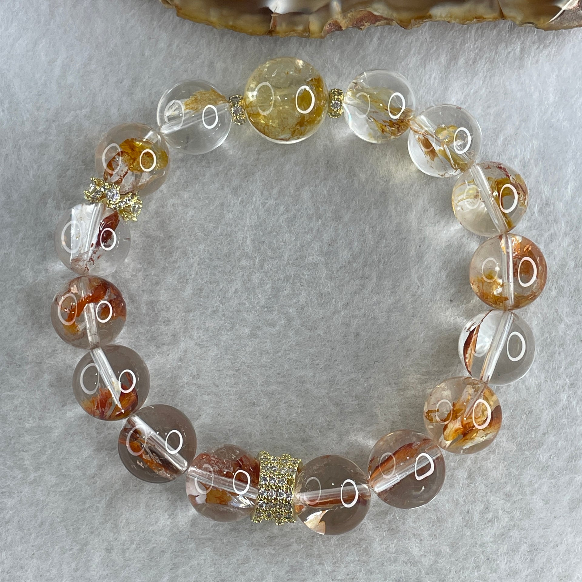 Good Grade Natural Red with Orange Ferruginous Quartz Beads Bracelet 39.60g 16cm 13.6mm 1 Bead - 11.8mm 15 Beads - Huangs Jadeite and Jewelry Pte Ltd