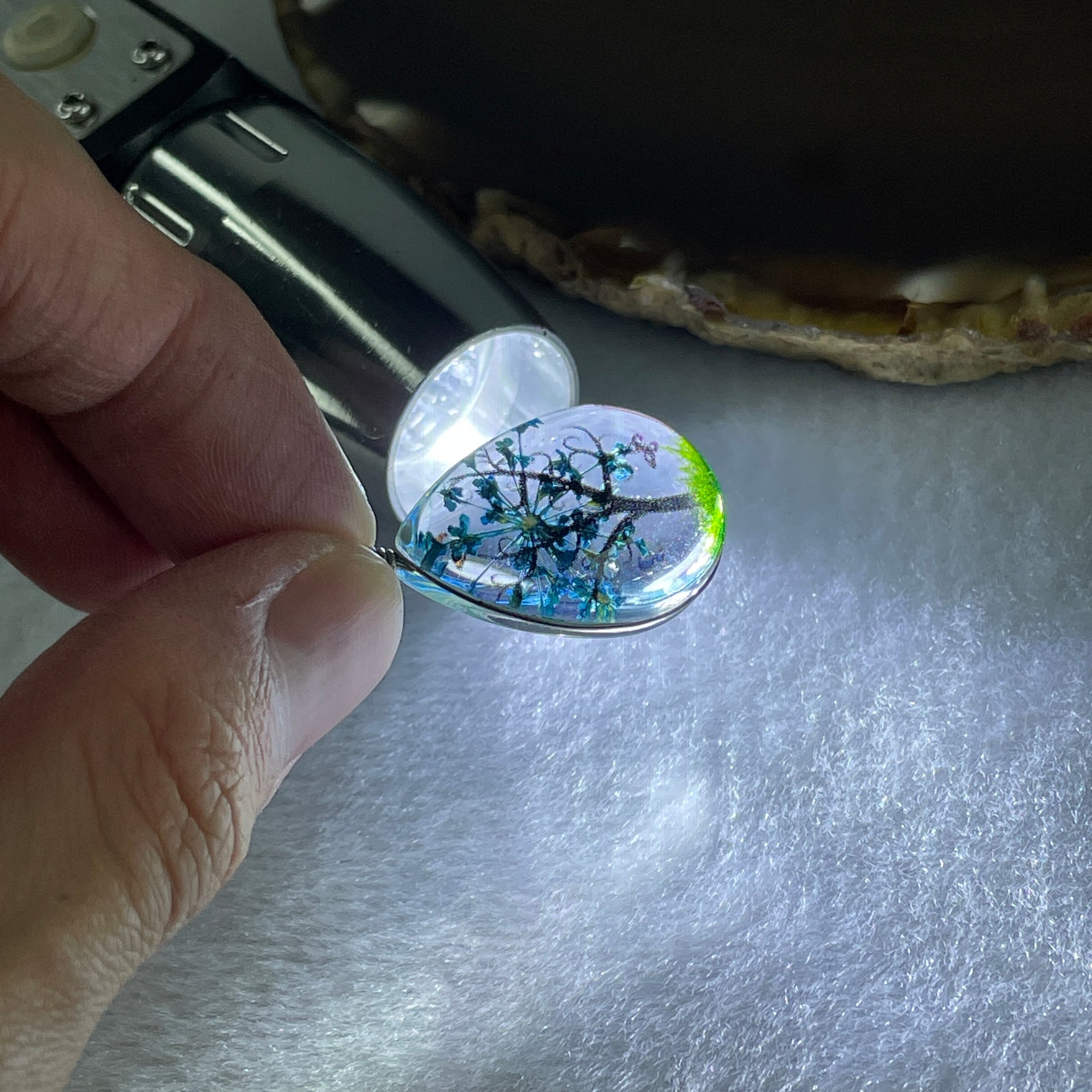 Man Made Bule with Brown Glass Tree Charm 5.11g 24.8 by 18.0 by 9.8mm - Huangs Jadeite and Jewelry Pte Ltd