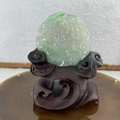 Rare Grand Master Type A Semi Icy Sky Blue with Spicy Green Jadeite 飞天貔貅 Flying Pixiu 63.73g 54.7 by 52.0 by 13.4mm with Wooden Stand - Huangs Jadeite and Jewelry Pte Ltd