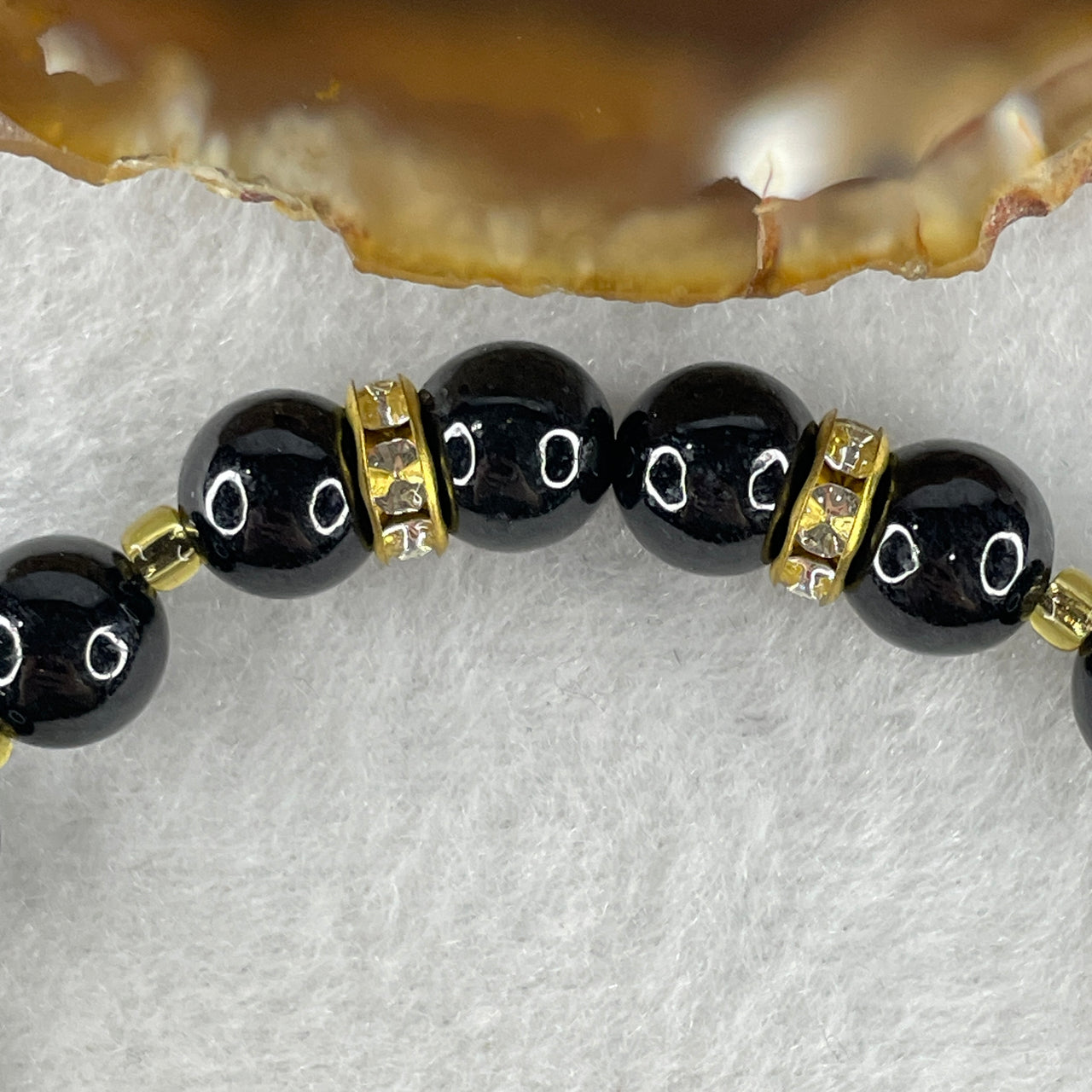 Certified Natural Type A Opaque Black Omphacite Jadeite Beads Bracelet 21.800g 18.5cm 8.4mm 22 Beads