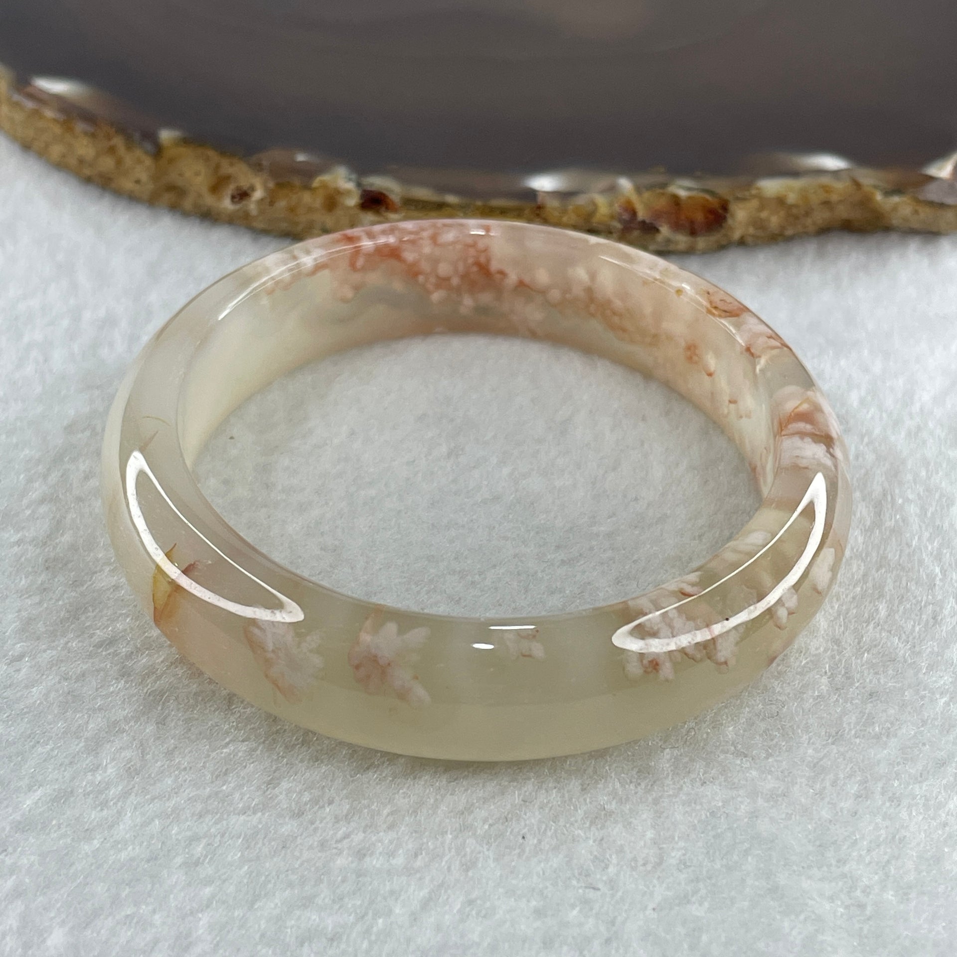 Natural Pinkish Flower Agate Oval Bangle 37.29g Internal Diameter 60.3mm 12.9 by 7.3mm (Perfect) - Huangs Jadeite and Jewelry Pte Ltd