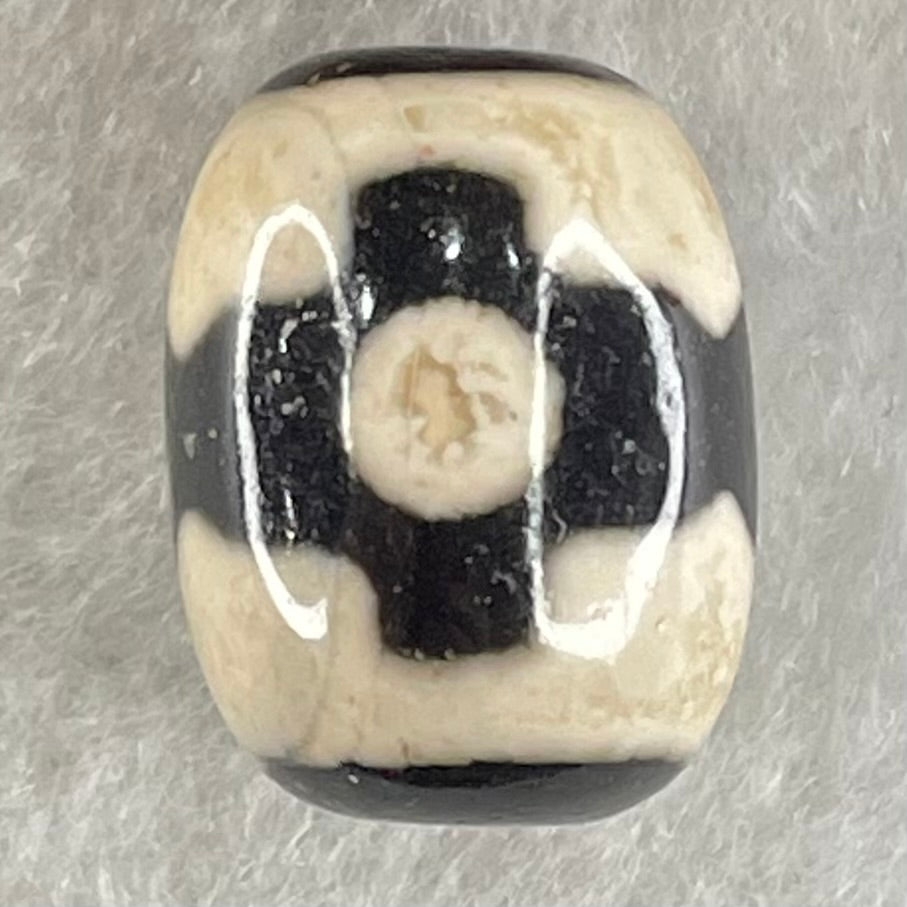 Natural Powerful Tibetan Old Oily Dark Brown With White Agate 3 Eyes Dzi Bead Heavenly Master (Tian Zhu) 三眼天诛 4.84g 17.5 by 13.2mm - Huangs Jadeite and Jewelry Pte Ltd