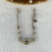 Type A Icy Blueish Green 7.2 by 5.0mm and Icy Green Omphasite Jadeite Cabochon With Crystals in S925 Sliver Bracelet 4.70g - Huangs Jadeite and Jewelry Pte Ltd