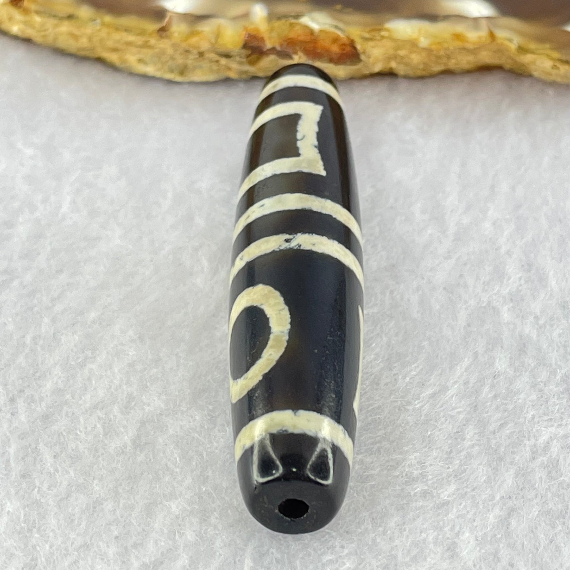 Natural Powerful Tibetan Old Oily Agate Double Sky Door Serenity 2 Eye Dzi Bead Heavenly Master (Tian Zhu) 二眼天诛 15.17g 59.0 by 12.9mm - Huangs Jadeite and Jewelry Pte Ltd