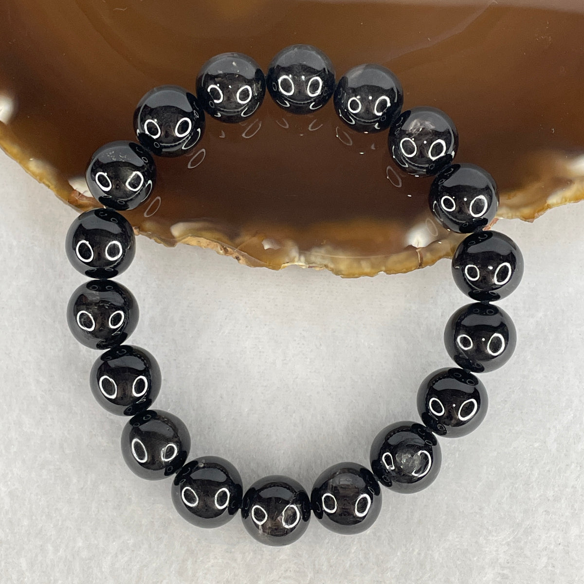 Certified Good Grade Natural Black Hypersthene Enstatite Beads Bracelet | 18cm Executive Strand of 18 Matched 12.1mm Statement Beads (56.90g | Metallic Silver Schiller Sheen | "Velvet Labradorite" Shielding & Laser Focus)