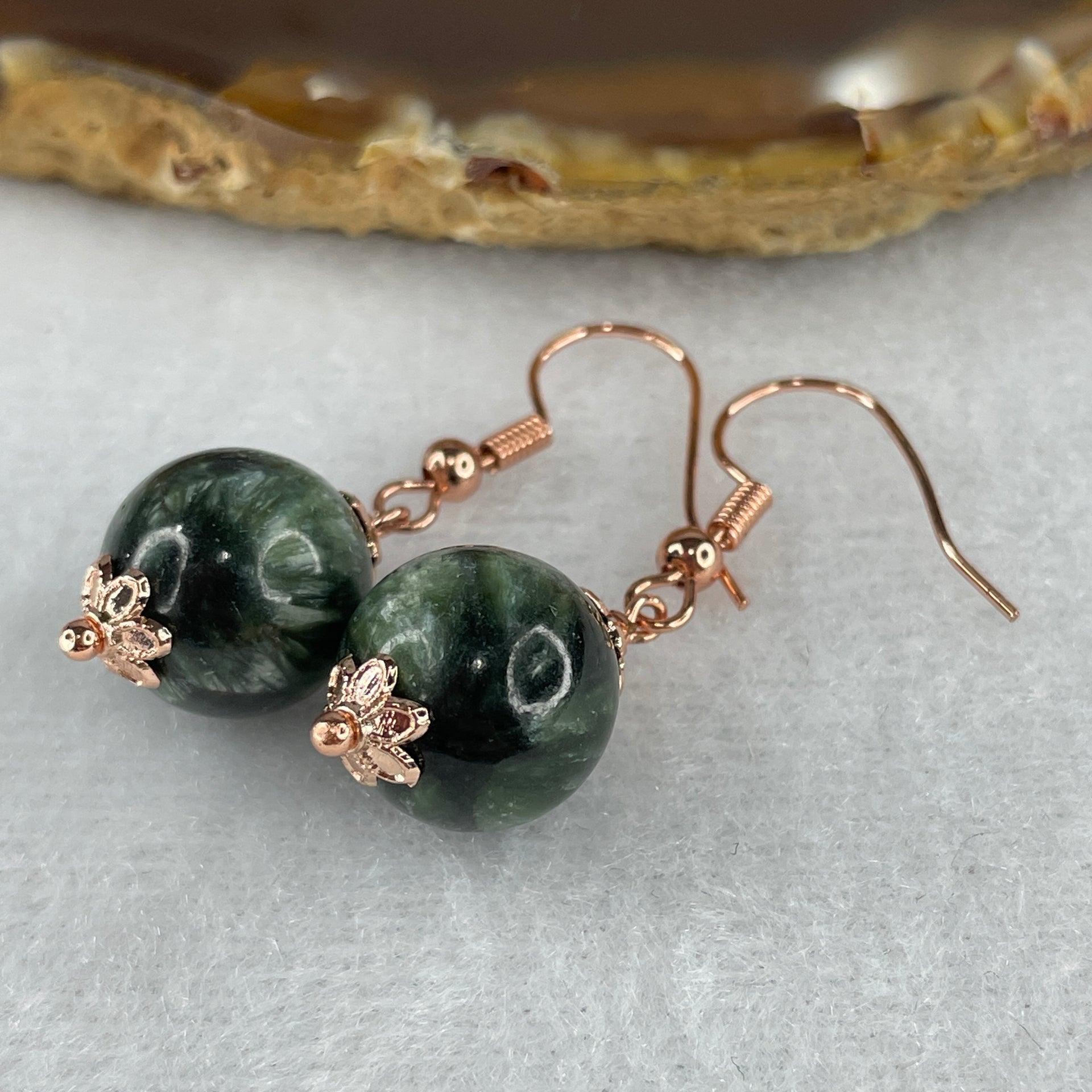 Natural Green Seraphinite Bead Earring 5.81g 12.0mm - Huangs Jadeite and Jewelry Pte Ltd