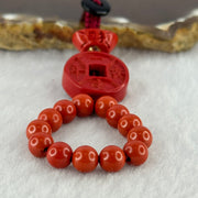 Natural Red Cinnabar Bead with Gold Coin and Ingot Charm 11.40g 17.9 by 6.3mm 6.3mm 13 Beads - Huangs Jadeite and Jewelry Pte Ltd
