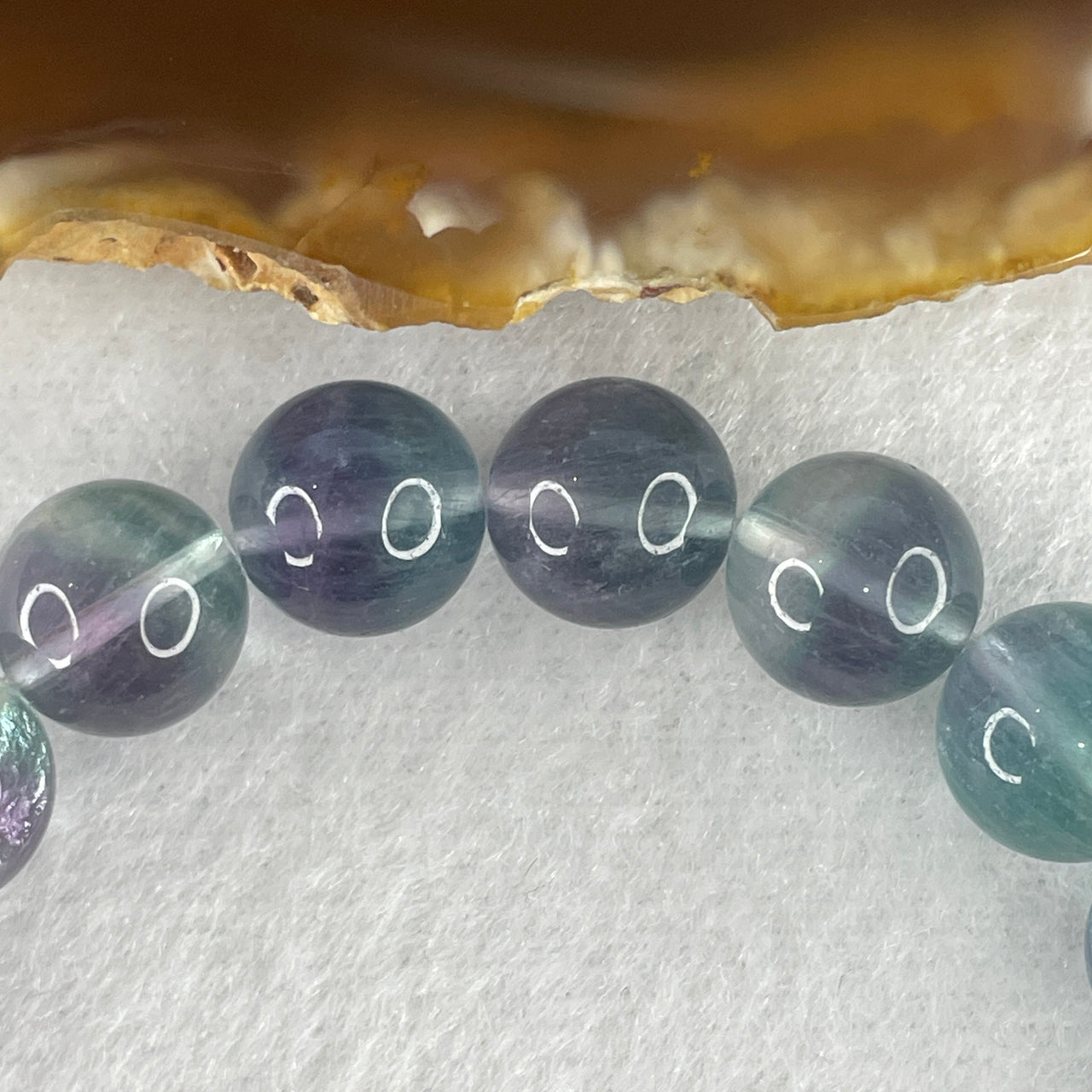 Natural Green and Purple Fluorite Beads Bracelet 30.23g 15cm 9.9mm 19 Beads