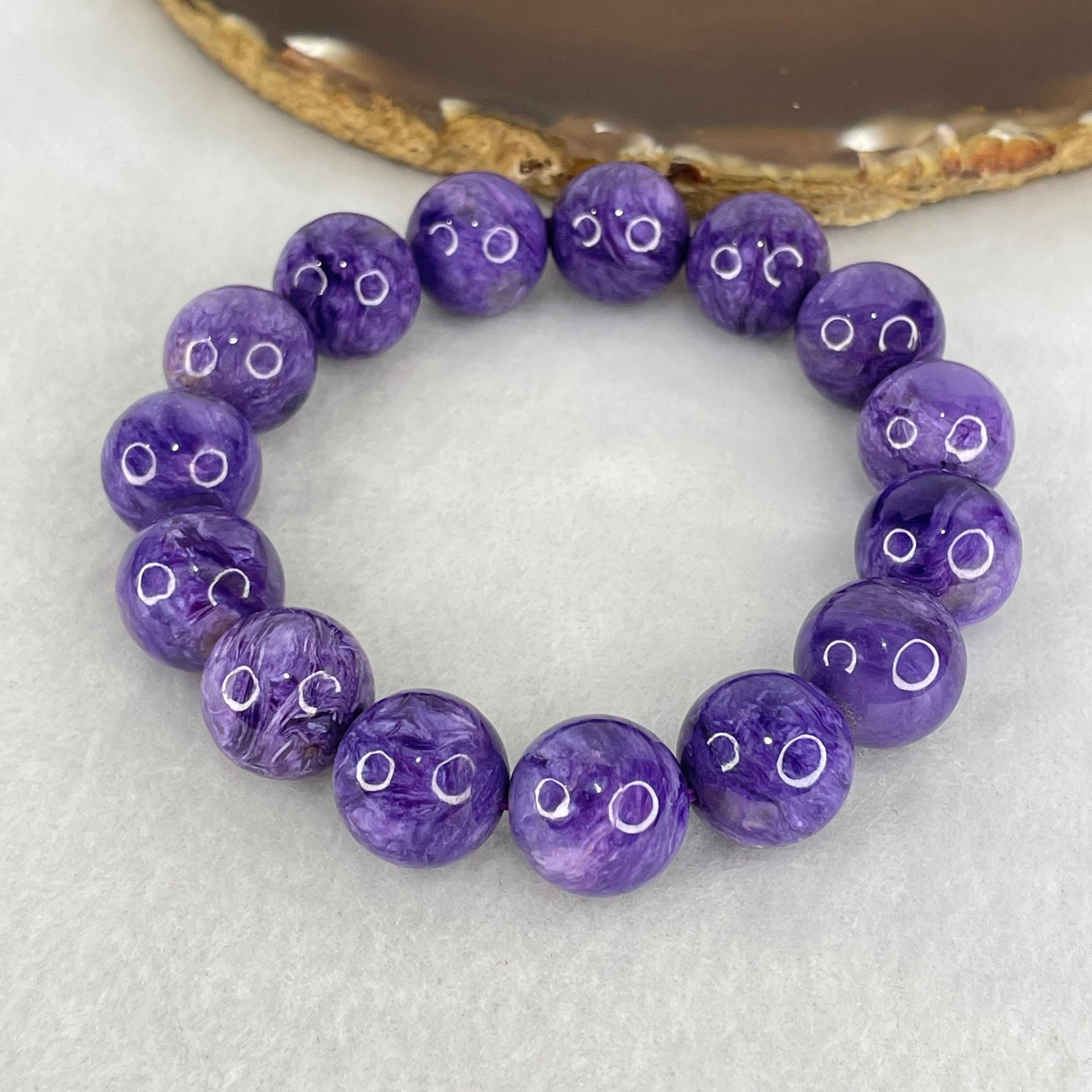 Good Grade Natural Charoite Beads Bracelet 59.867g 18.5cm 14.4mm 15 Beads - Huangs Jadeite and Jewelry Pte Ltd