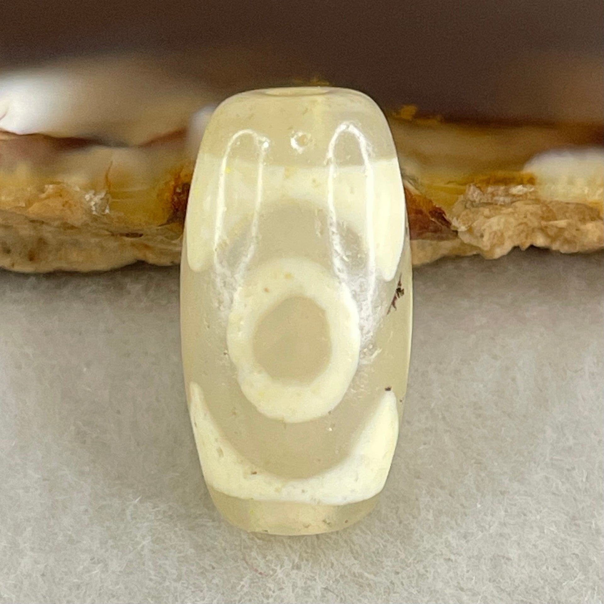 Natural Powerful Tibetan Old Oily Agate 3 Eyes Dzi Bead Heavenly Master (Tian Zhu) 三眼天诛 2.95g 19.2 by 10.2mm - Huangs Jadeite and Jewelry Pte Ltd