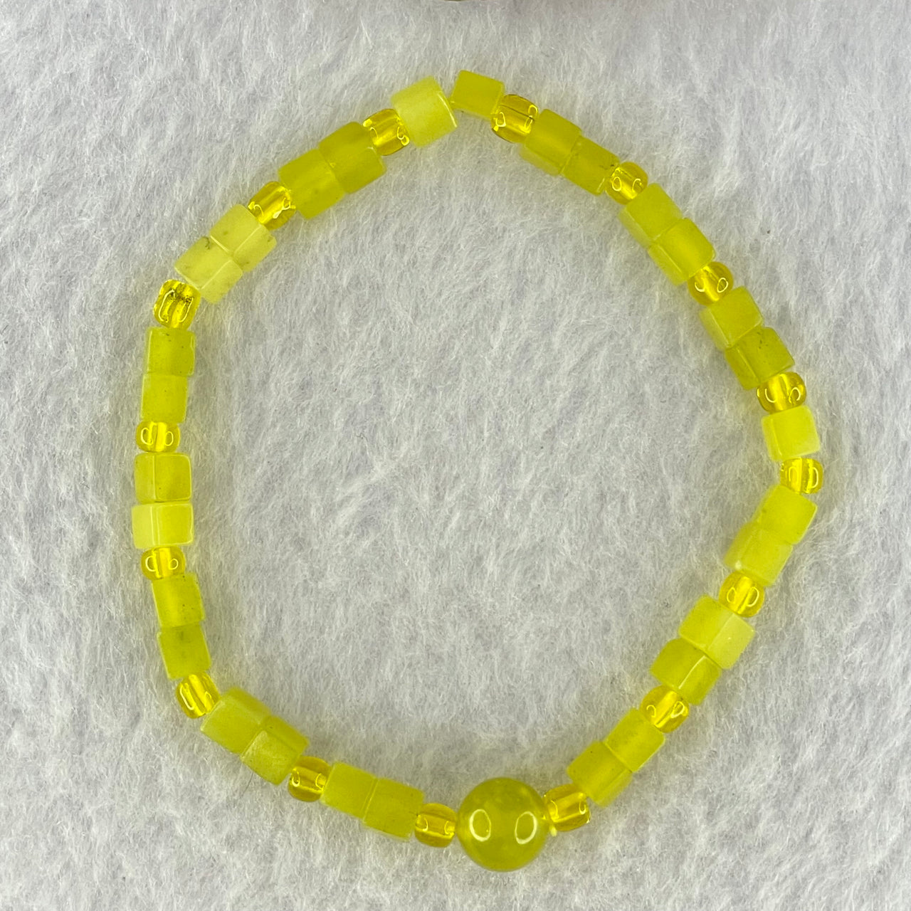 Natural Yellow Serpentine Mini Cube Beads Bracelet 6.36g 4.4mm 29 Beads - Huangs Jadeite and Jewelry Pte Ltd