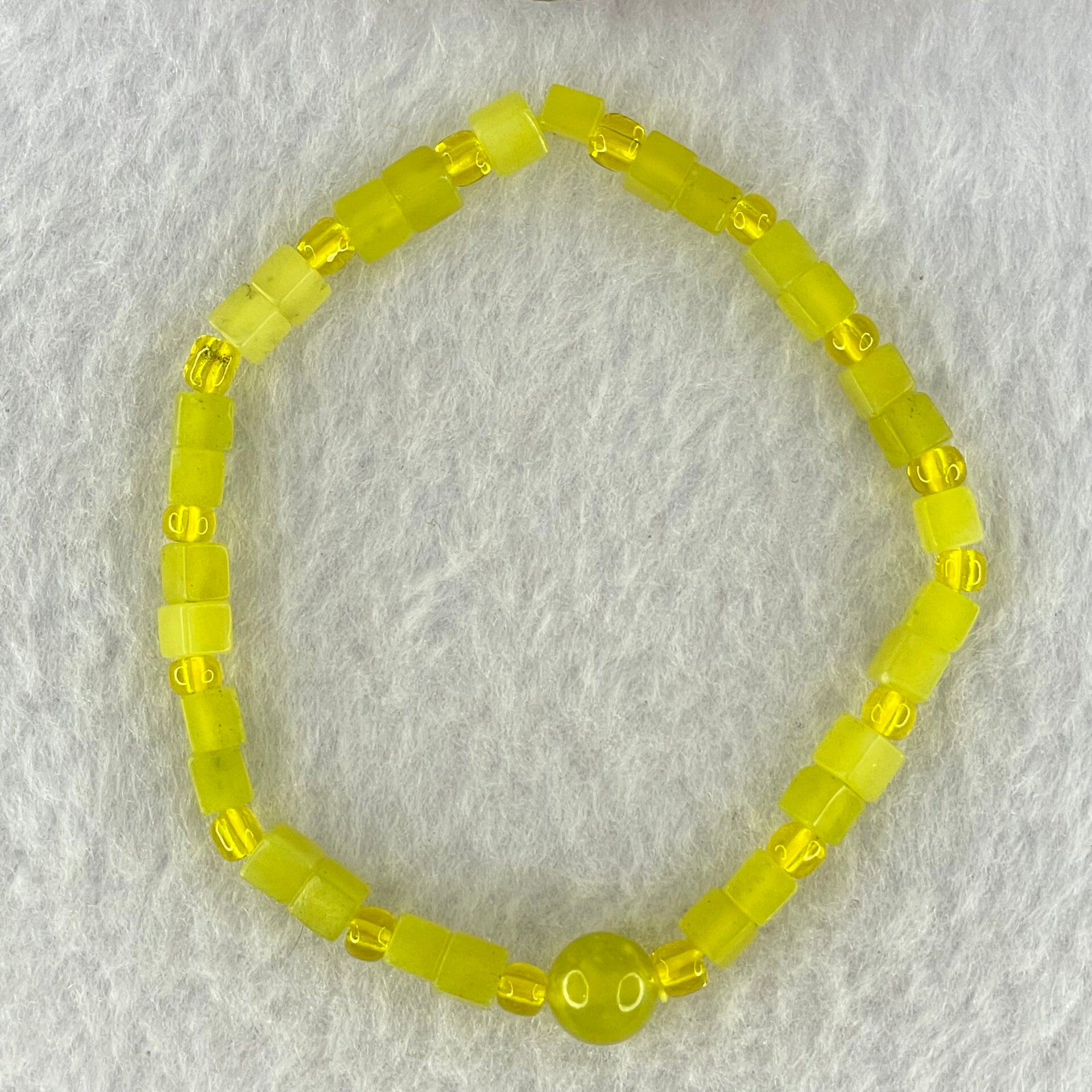 Natural Yellow Serpentine Mini Cube Beads Bracelet 6.36g 4.4mm 29 Beads - Huangs Jadeite and Jewelry Pte Ltd