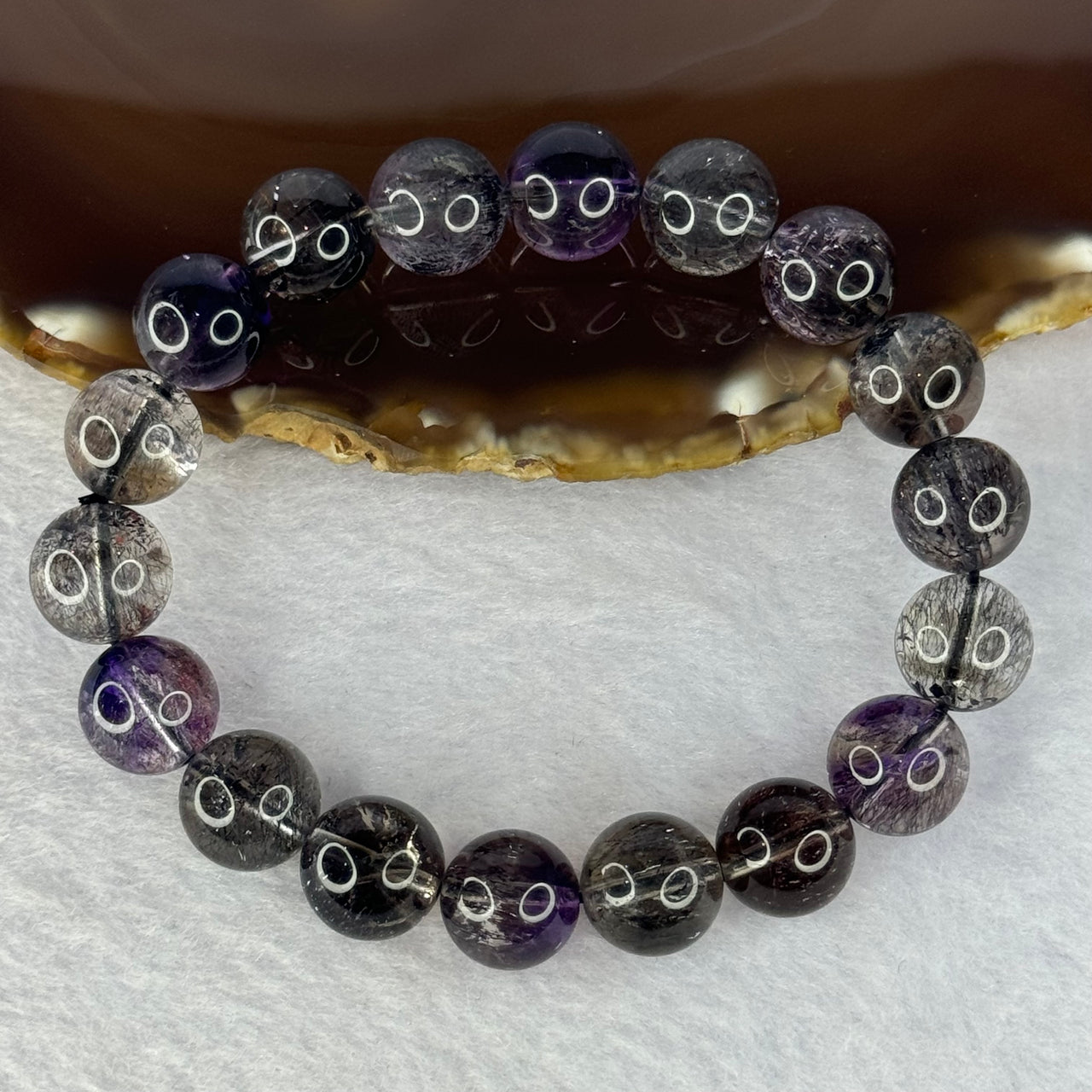 Very Good Grade Natural Transparent Dark Black Super 7 Beads Bracelet 非常好的等级天然透明深黑色超级七珠手链 39.27g 18cm 11.8mm 18 Beads - Huangs Jadeite and Jewelry Pte Ltd