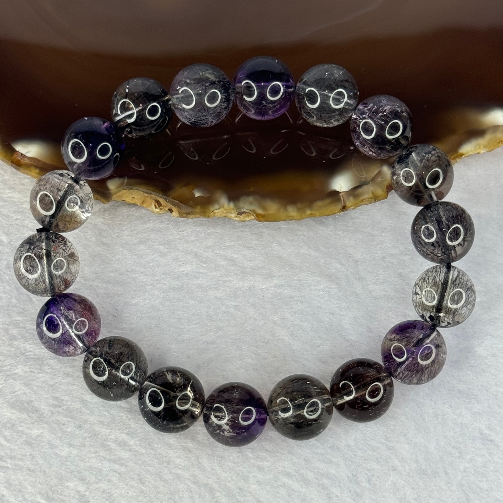 Very Good Grade Natural Transparent Dark Black Super 7 Beads Bracelet 非常好的等级天然透明深黑色超级七珠手链 39.27g 18cm 11.8mm 18 Beads - Huangs Jadeite and Jewelry Pte Ltd