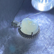 Type A Faint Green Lavender Yellow Milo Buddha with Crystals in S925 Sliver Pendant and Necklace 5.52g 13.9 by 13.9 by  7.5mm - Huangs Jadeite and Jewelry Pte Ltd