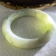 Type A Light Green with Blueish Green Piao Hua Jadeite Carved Floral FU and Ruyi Blessing Bangle 87.62g Internal Diameter 55.7mm 13.0 by 12.7mm (Internal Line) - Huangs Jadeite and Jewelry Pte Ltd