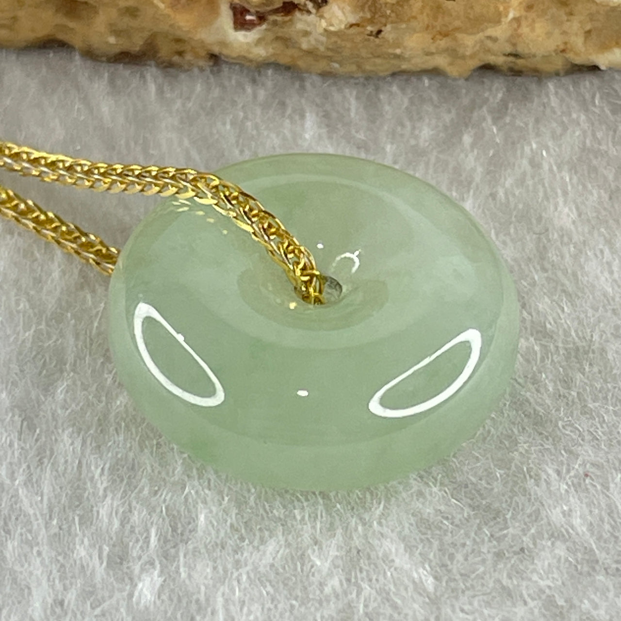 Type A Natural Semi Icy Light Green Jadeite Ping An Kou Pendant 4.19g 15.5 by 6.0mm - Huangs Jadeite and Jewelry Pte Ltd