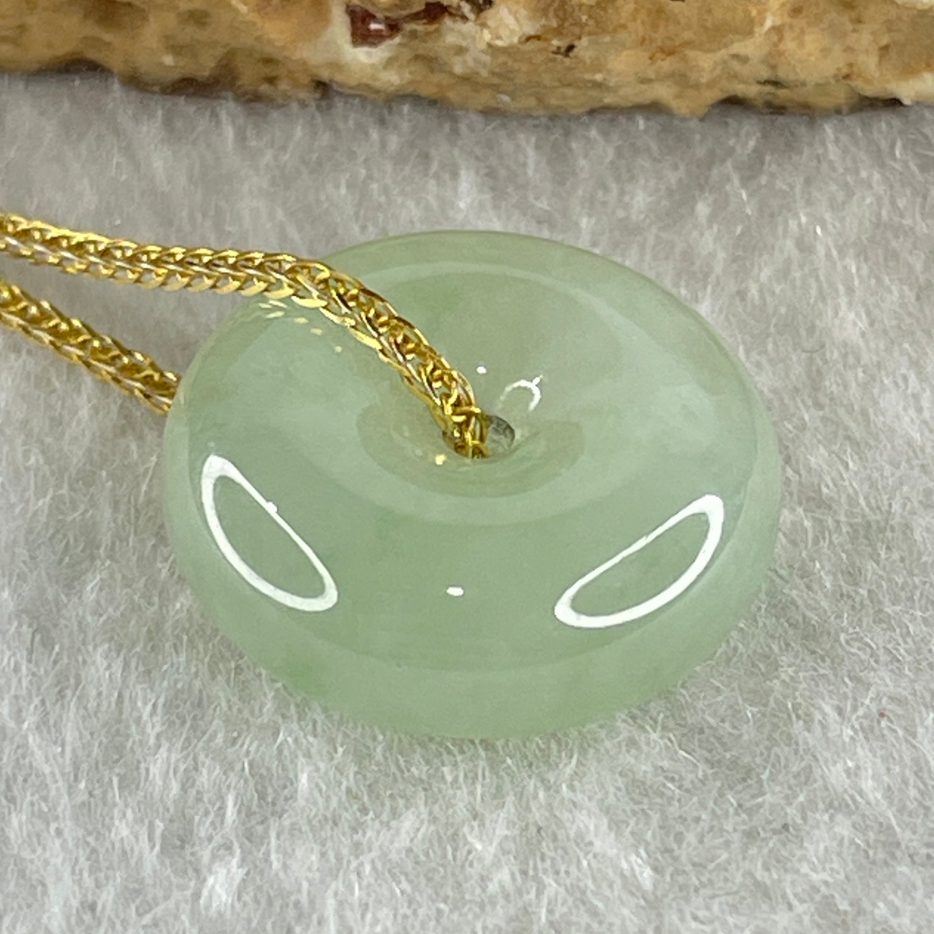 Type A Natural Semi Icy Light Green Jadeite Ping An Kou Pendant 4.19g 15.5 by 6.0mm - Huangs Jadeite and Jewelry Pte Ltd
