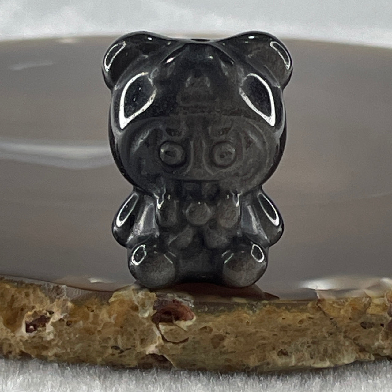 Black Obsidian Labubu Charm Display 16.03g 29.8 by 22.6 by 20.0mm - Huangs Jadeite and Jewelry Pte Ltd