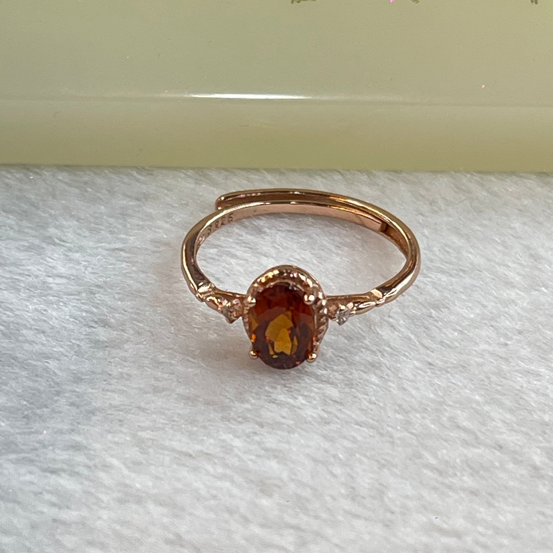 Orange Red Garnet In S925 Sliver Rose Gold Colour Ring (Adjustable Size) 1.34g 6.6 by 4.9 by 3.5mm - Huangs Jadeite and Jewelry Pte Ltd