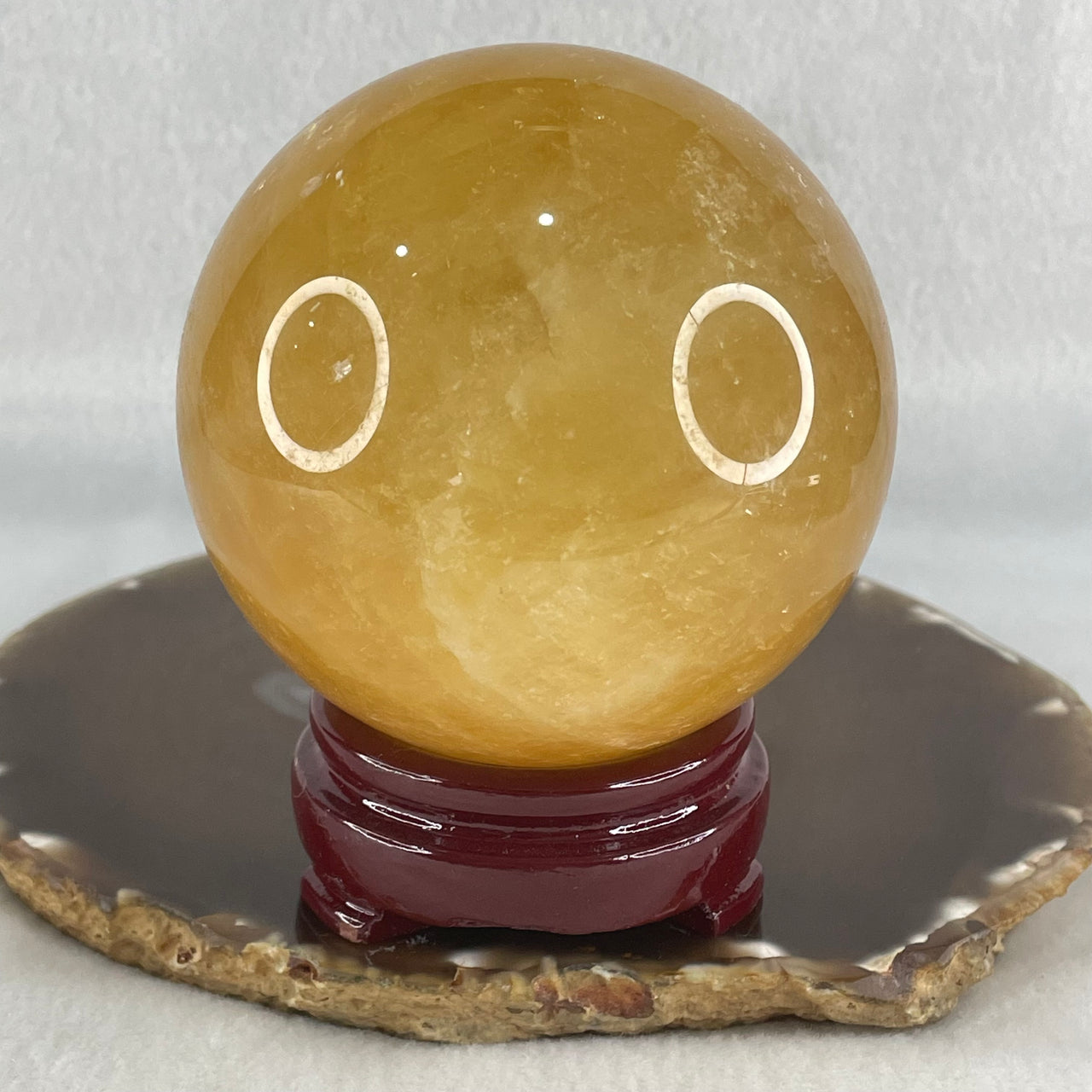 Natural Citrine Display Sphere Ball with Wooden Stand Display 730.53g 79.4 by 91.6mm - Huangs Jadeite and Jewelry Pte Ltd