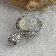 Type A Icy White Jadeite Pendant with Cubic Zirconia in S925 Sliver 1.75g 8.6 by 7.2 by 4.0mm - Huangs Jadeite and Jewelry Pte Ltd
