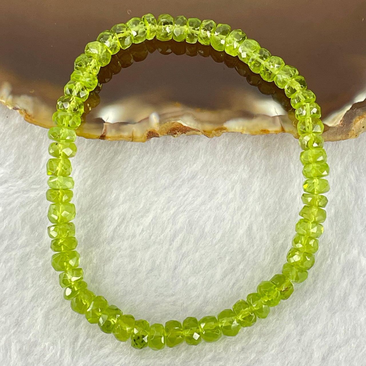 Natural Faceted Peridot Beads Bracelet 天然绿橄榄石手链 10.58g 16cm 5.7mm 58 Beads - Huangs Jadeite and Jewelry Pte Ltd
