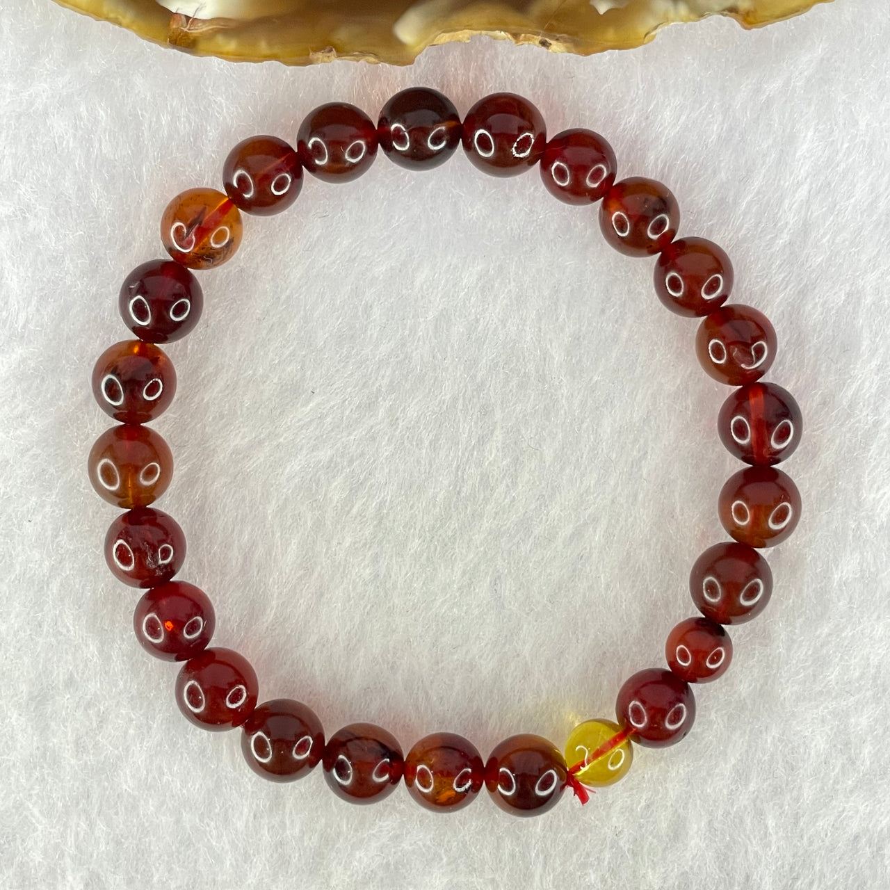 Natural Blood Red Amber Beads Bracelet 5.06g 15cm 7.4mm 25 Beads - Huangs Jadeite and Jewelry Pte Ltd