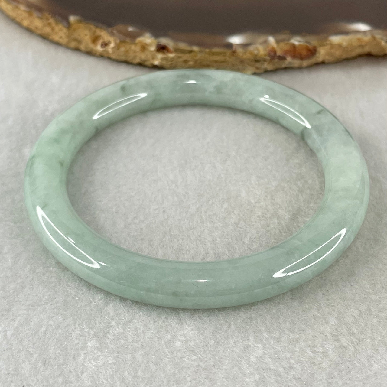 Type A Light Green with Blueish Green piao Hua Floral Jadeite Bangle 41.11g Inner Diameter 55.8mm 8.4 by 9.2mm (Very Slight Internal Lines) - Huangs Jadeite and Jewelry Pte Ltd