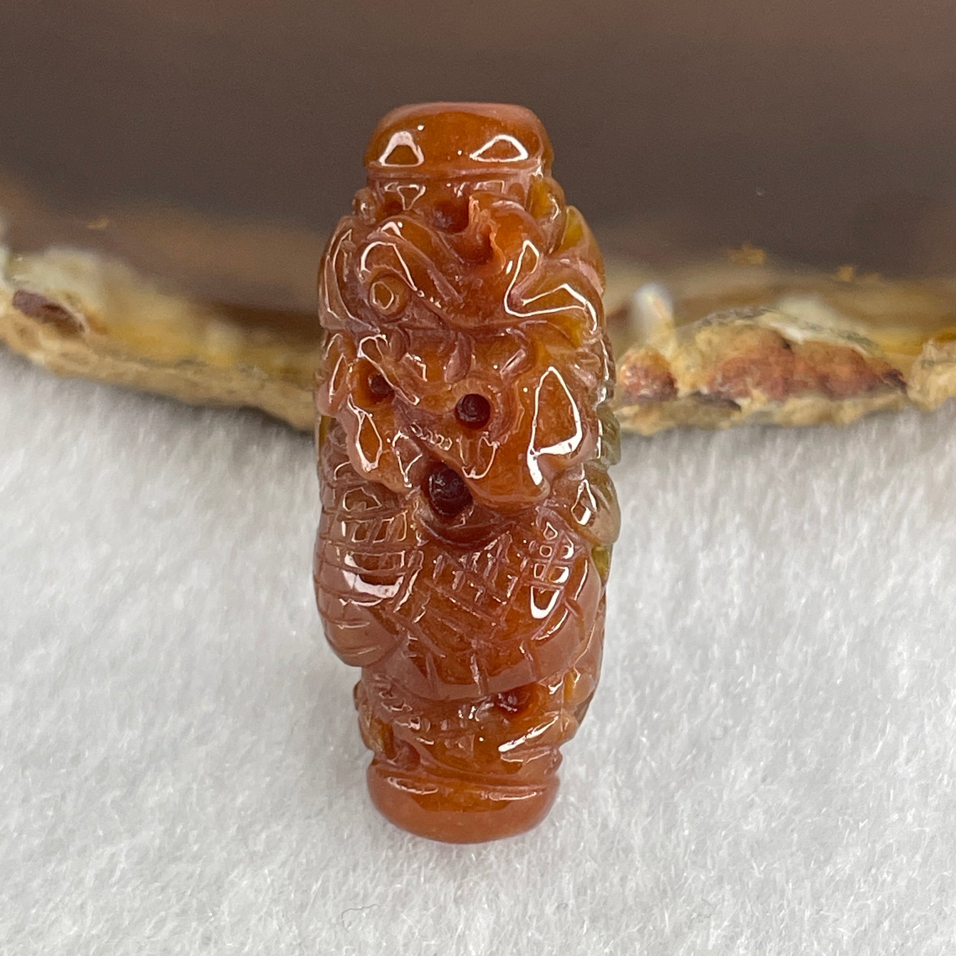 Certified Natural Type A Reddish Brown with Blueish Green Jadeite Dragon Charm 6.97g 30.4 by 13.2 by 10.8mm - Huangs Jadeite and Jewelry Pte Ltd