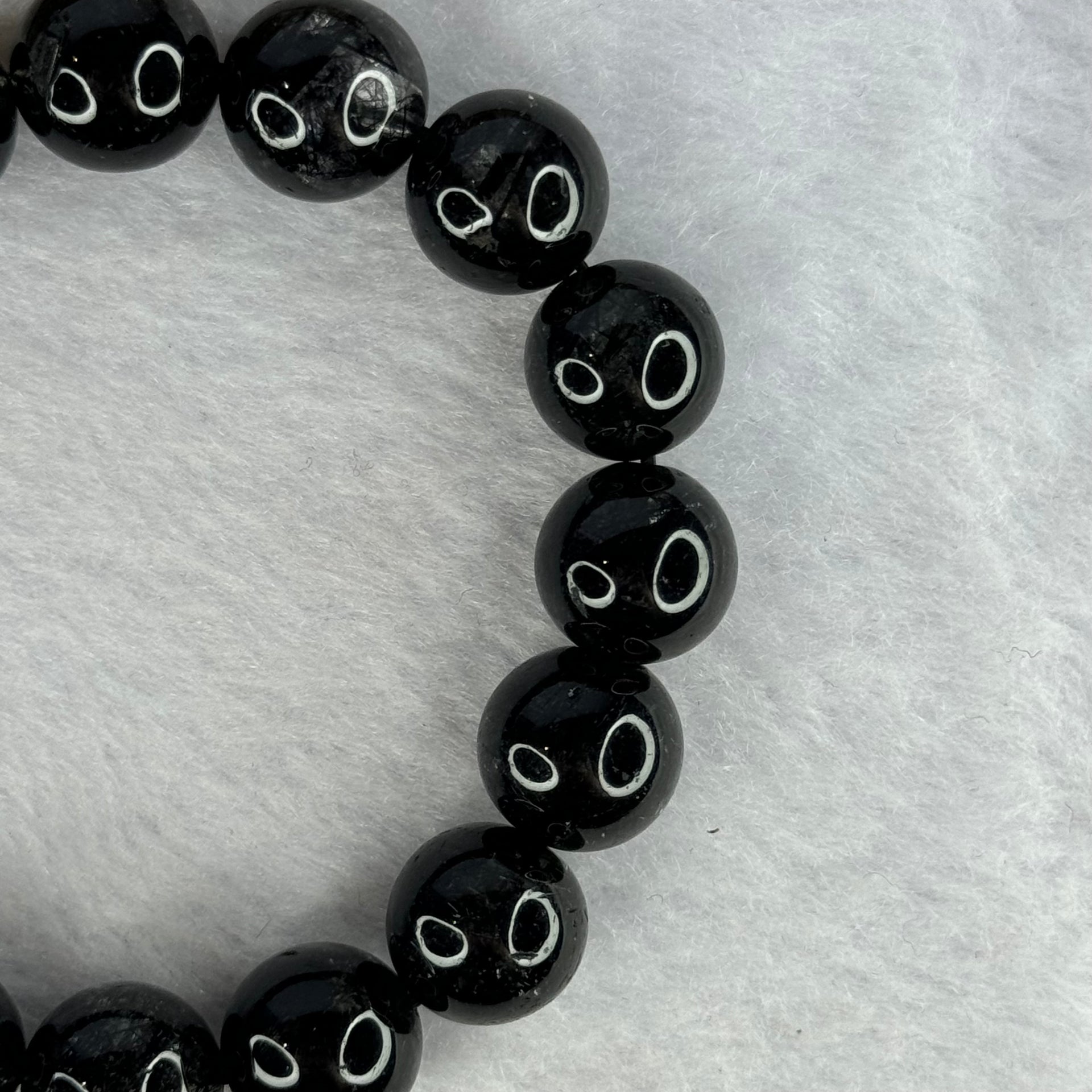 Natural Black Rutilated Quartz Beads Bracelet 天然黑发水晶手链 45.82g 17.5cm 12.8mm 16 Beads - Huangs Jadeite and Jewelry Pte Ltd