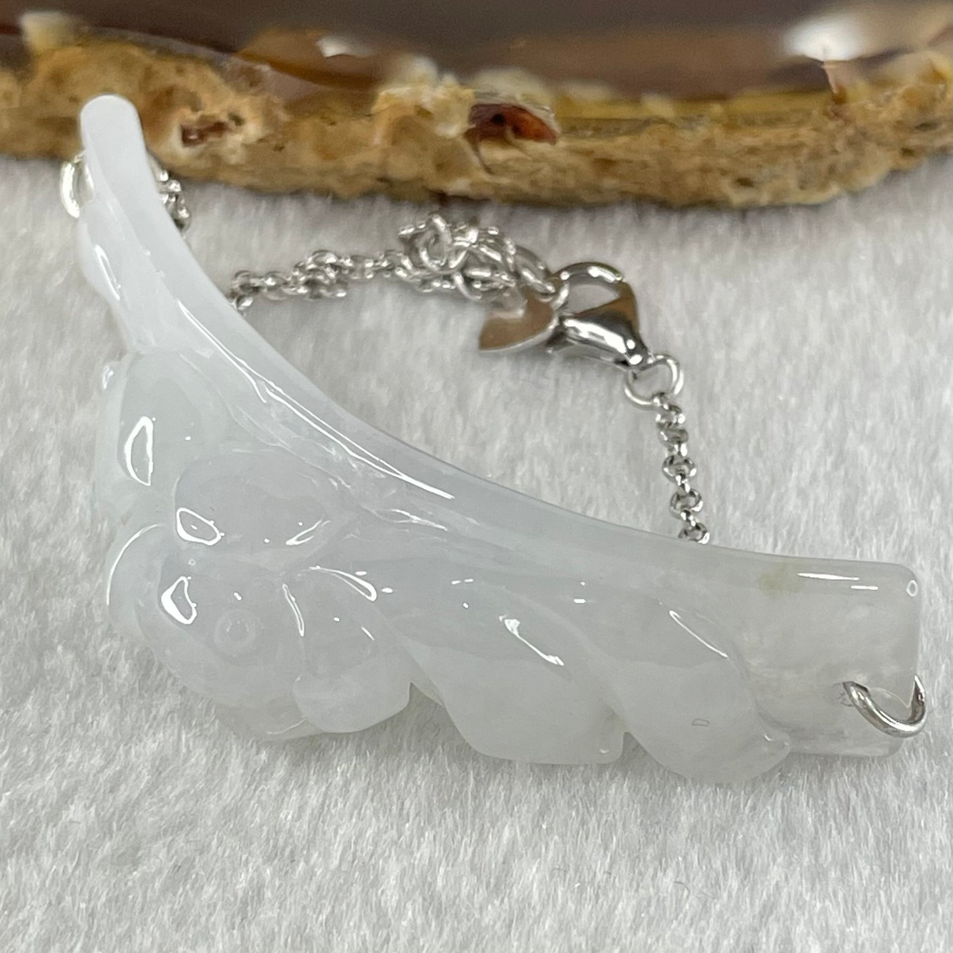 Type A Semi Icy Faint Lavender Jadeite Flower Charm in S925 Sliver Bracelets 13.70g 53.0 by 12.8 by 13.5mm - Huangs Jadeite and Jewelry Pte Ltd