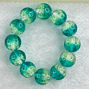 Blueish Green with Yellow Beads Glass Bracelets 27.06g 11cm 12.1mm 12 Beads - Huangs Jadeite and Jewelry Pte Ltd