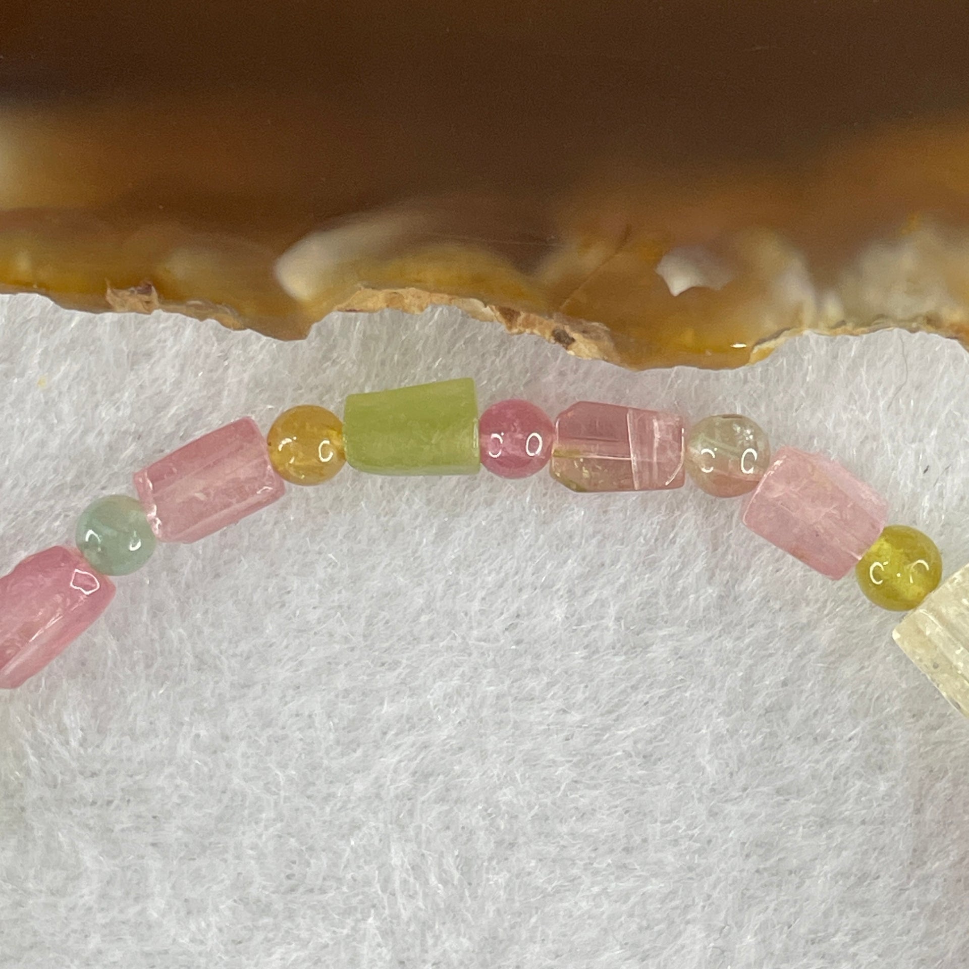 Natural Tourmaline Crystal Barrel Bracelet 6.34g 15.5cm 5.2 by 8.5mm 18Beads - Huangs Jadeite and Jewelry Pte Ltd