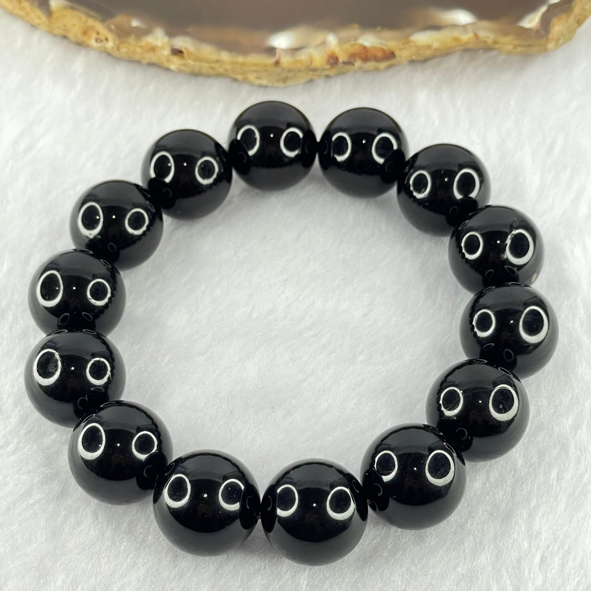 Special Grade Natural Black Gold King Amber Beads Bracelet 天然特一黑金王琥珀手链 28.85g 19cm 15.6mm 14 Beads - Huangs Jadeite and Jewelry Pte Ltd