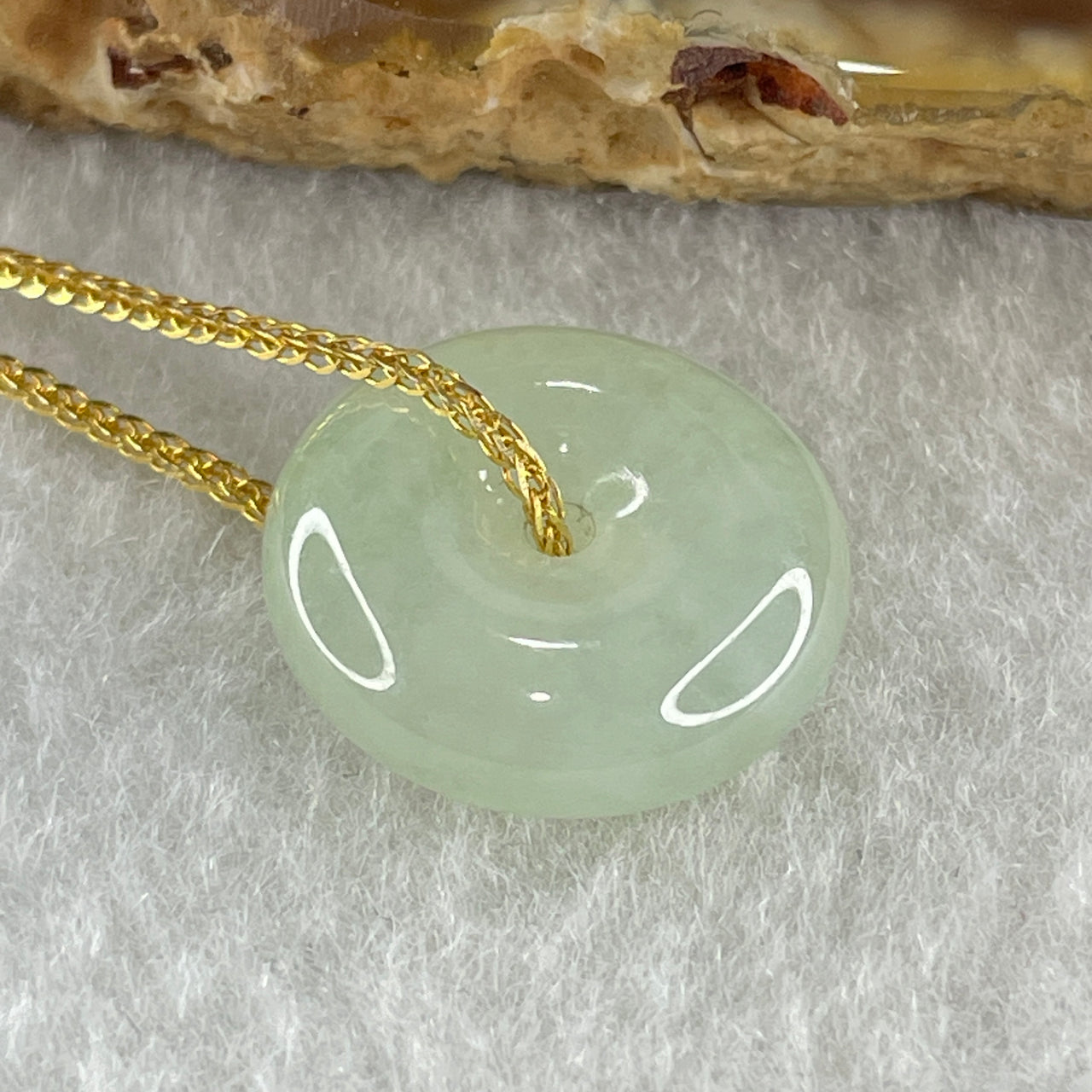 Type A Natural Semi Icy Light Green Jadeite Ping An Kou Pendant 3.81g 15.4 by 5.2mm - Huangs Jadeite and Jewelry Pte Ltd