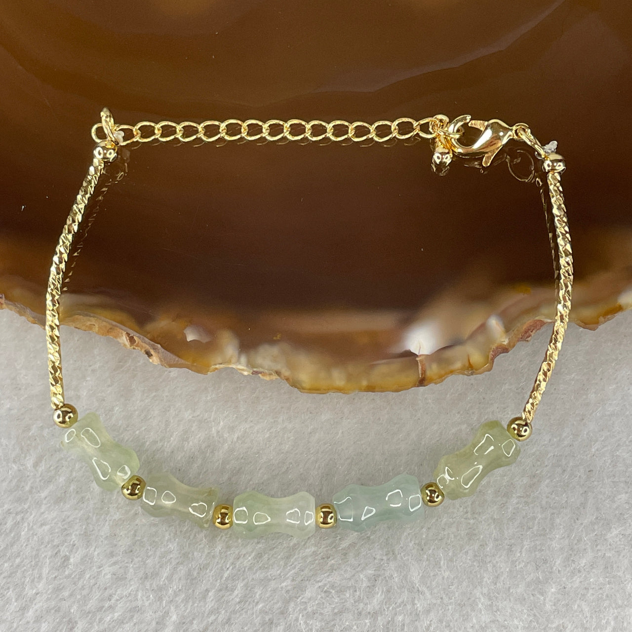 Natural Type A Icy Light Green & Lavender Jadeite Hulu Bracelet | Gold Color Adjustable Gourd Charm Bracelet (4.37g, 13-17cm 9.3x5.7mm)